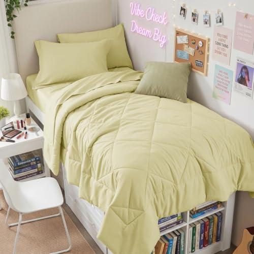 HEVUMYI 5-Piece Twin Comforter Set, Cream Yellow Bed in a Bag