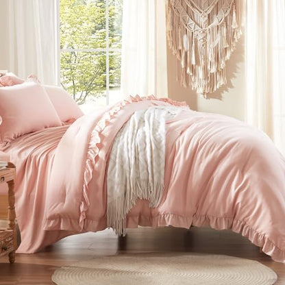 Anluoer Full Size Comforter Sets 7 Piece,Ruffle Bed in a Bag Bedding Sets