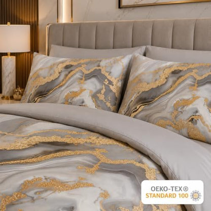 CCoutueChen Grey Comforter Set King - Modern Marble Bedding Set for Girls