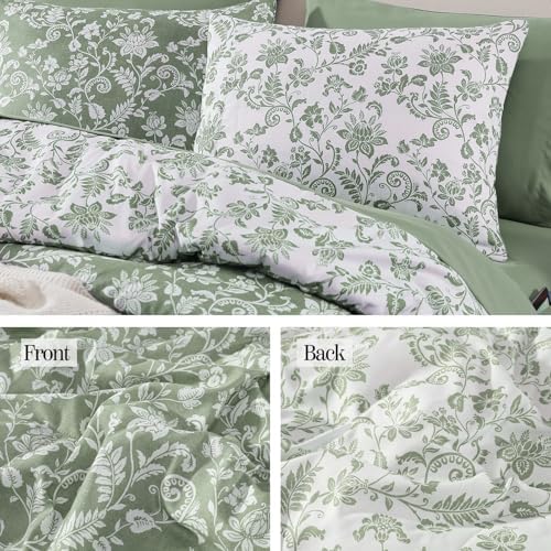 BLOOMHAVEN Queen Comforter Set-7 Pieces Green Floral Bed in a Bag Queen