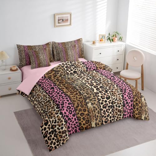 Erosebridal Pink and Brown Leopard Print Twin Size Bedding Set for Men Women Adults - Cheetah Printed 7 Pieces Comforter Set with Sheets Wild Safari Animal Bed in a Bag Modern Leopard Print Bed Sets