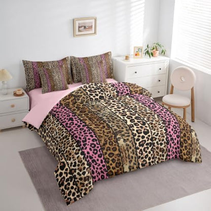Erosebridal Pink and Brown Leopard Print Twin Size Bedding Set for Men Women Adults - Cheetah Printed 7 Pieces Comforter Set with Sheets Wild Safari Animal Bed in a Bag Modern Leopard Print Bed Sets