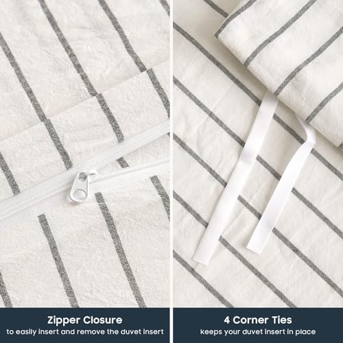 Wake In Cloud Striped Cotton Duvet Cover Set, White, Cal King