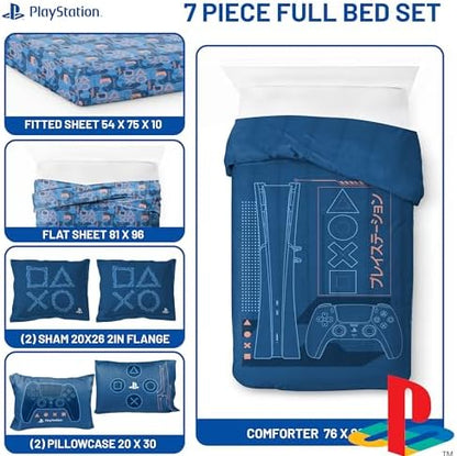 Jay Franco Kids Bed Set, Blue, PlayStation, 7 Piece Full