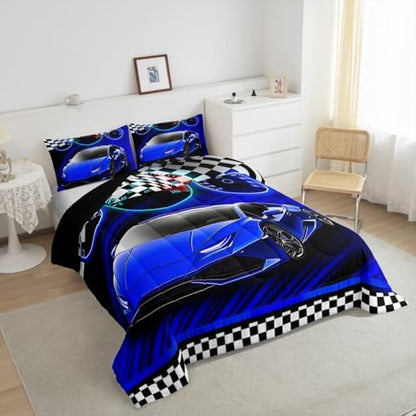 Feelyou Blue Race Car Bedding Set for Kids Boys Girls Toddler Size