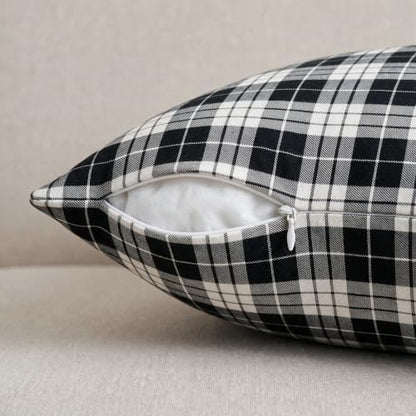 AVOIN colorlife Black White Plaid Decorative Throw Pillow Covers, 18 x 18 Inch Holiday Scottish Tartan Cushion Case Farmhouse Decoration for Sofa Couch Set of 2
