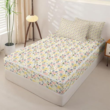 Feelyou Vintage Floral Twin Zipper Bedding for Boys, Flower 3-Piece-All-in-one Soft and Sturdy, Botanical Leaf Zip Up Bedding with Deep Fitted Sheet and 2 Pillowcases