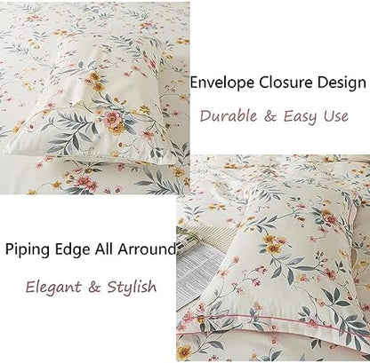FADFAY Floral Sheets Set Full Vintage Pink Floral Bedding Shabby Beige Elegant Botanical Sheets Rustic Farmhouse Bedding 800 Thread Count 100% Egyptian Cotton Deep Pocket Fitted Sheet 4Pcs, Full Size