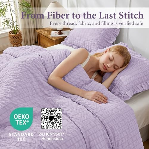 JOLLYVOGUE Lavender Oversized Queen Comforter Set,3pcs Seersucker Bed Set