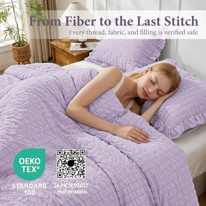 JOLLYVOGUE Lavender Oversized Queen Comforter Set,3pcs Seersucker Bed Set
