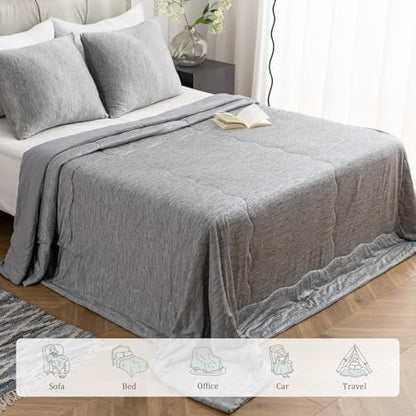CHOSHOME Cooling Comforter Cooling Blanket, Q-Max 0.45 Cool Sleeping Summer Blanket for Hot Sleeper Night Sweats, Full 84" x 90", Grey