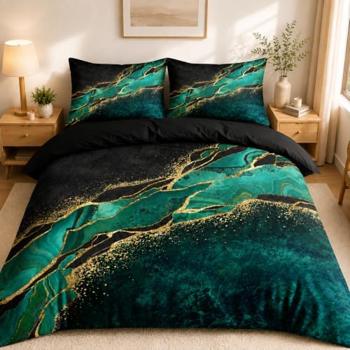Black and Green Marble Duvet Cover Set King Size Gold Veins Malachite Comforter Cover Bedding Set Luxry Art Decor Bedroom