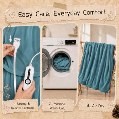 ReyyNio Electric Heated Blanket Full Size 72"x84", 10H Auto-Off, Teal