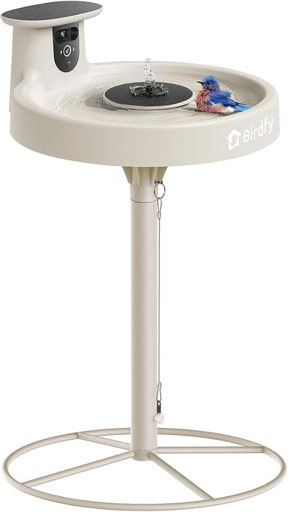 Smart Bird Bath with Camera Solar Powered & Solar Fountain & Stand, Dual-Lens Camera for Bird Watching in Phone, Auto Capture Bird Videos, Ideal Present for Bird Lover (AI by Subscription)