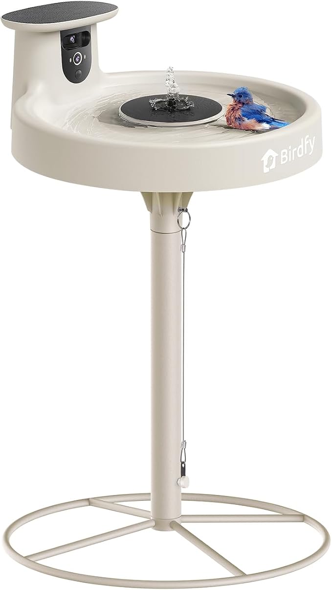 Smart Bird Bath with Camera, Solar Powered & Fountain, 2K AI Camera | Watch Birds Bathe & Drink in Stunning 2K with Dual-Lens Auto Tracking, Solar Power, Fountain and Lifetime AI Bird Recognition