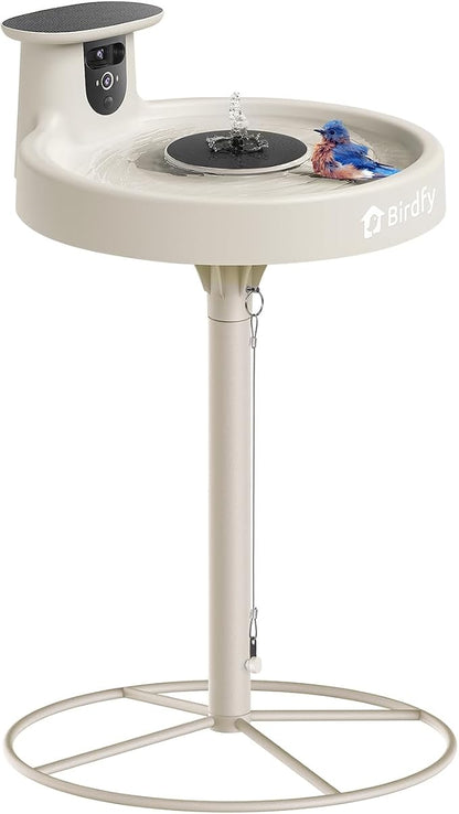 Smart Bird Bath with Camera, Solar Powered & Fountain, 2K AI Camera | Watch Birds Bathe & Drink in Stunning 2K with Dual-Lens Auto Tracking, Solar Power, Fountain and Lifetime AI Bird Recognition