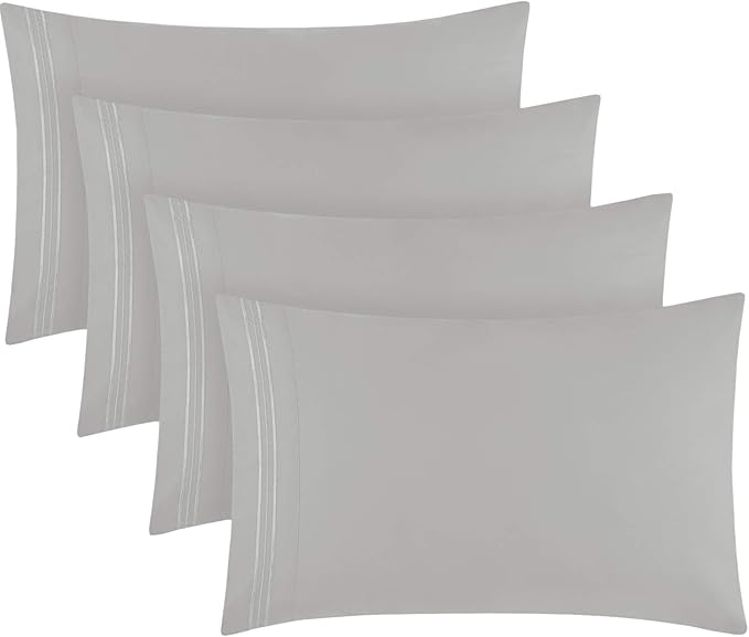 Mellanni Pillow Cases Set - 4 PC Iconic Collection Pillowcases - Luxury, Extra Soft, Cooling Pillow Covers - Wrinkle, Fade, Stain Resistant (Standard/Queen 20" x 30", Light Gray)