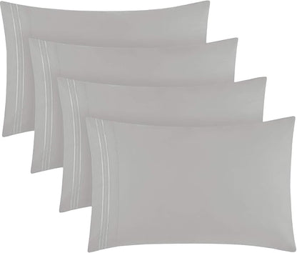 Mellanni Pillow Cases Set - 4 PC Iconic Collection Pillowcases - Luxury, Extra Soft, Cooling Pillow Covers - Wrinkle, Fade, Stain Resistant (Standard/Queen 20" x 30", Light Gray)