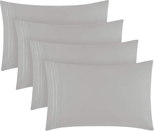 Mellanni Pillow Cases Set - 4 PC Iconic Collection Pillowcases - Luxury, Extra Soft, Cooling Pillow Covers - Wrinkle, Fade, Stain Resistant (Standard/Queen 20" x 30", Light Gray)