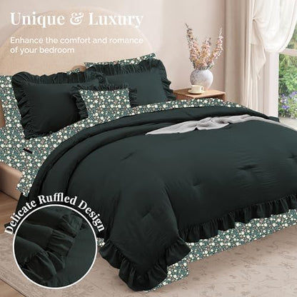 BLOOMHAVEN California King Comforter Set-7 Pieces Ruffle Bedding