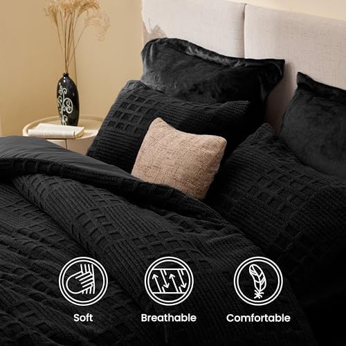 EXQ Home Waffle Comforter Set Twin Size, 2 Pieces Bed Set,Black