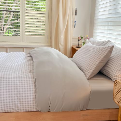 NSNLGSGC Light Gray Gingham Duvet Cover Set, Queen