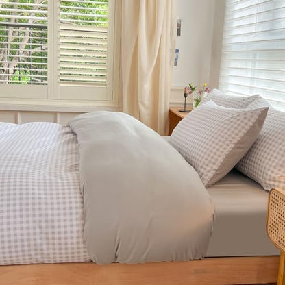 NSNLGSGC Light Gray Gingham Duvet Cover Set, Twin