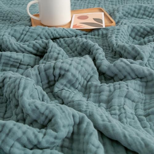 EMME Muslin Blankets for Adults Throw Blanket for Couch Breathable Gauze Soft Lightweight Airy Teal Throw 50"x60"