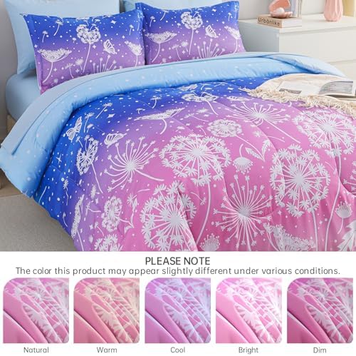 Dinjoy Girls Comforter Set 7 Pieces, Full Size Colorful Ombre Rainbow Bedding Set, Bed in A Bag for Kid Teen Girls (1 Comforter, 1 Flat Sheet, 1 Fitted Sheet, 2 Pillow Shams, 2 Pillowcases)
