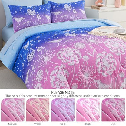 Dinjoy Girls Comforter Set 7 Pieces, Full Size Colorful Ombre Rainbow Bedding Set, Bed in A Bag for Kid Teen Girls (1 Comforter, 1 Flat Sheet, 1 Fitted Sheet, 2 Pillow Shams, 2 Pillowcases)