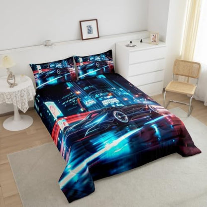 Feelyou City Racing Car Bedding Set Queen Size for Kids Teens