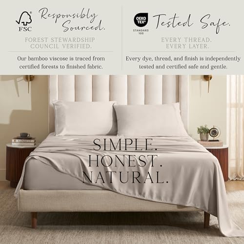 KARISSA MAE 7 Piece Luxury Bamboo Viscose Split King Sheets, FSC Certified