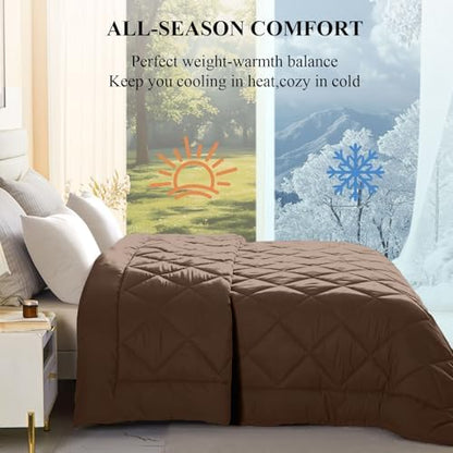 Oversized King Comforter, Extra Large King Size Comforter Oversized, All Season Soft Quilt Down Alternative Duvet Insert with 8 Corner Tabs(120x128, Brown)