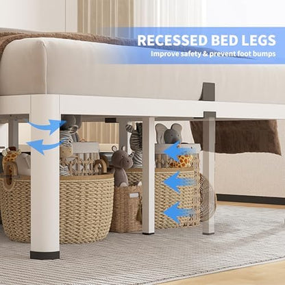 ROIL 18 Inch White Full Bed Frame with Rounded Corner & 4 Mattress Baffles