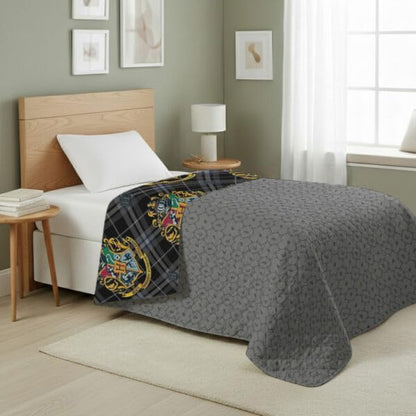 Warner Bros Harry Potter Preppy Hogwarts Quilted Throw Blanket, House Crest Patchwork Design, Adults Boys Girls, Soft Lightweight Bedding for Bed, or Couch, 60 x 80 inches