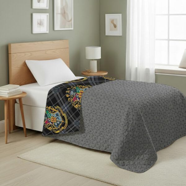 Warner Bros Harry Potter Preppy Hogwarts Quilted Throw Blanket, House Crest Patchwork Design, Adults Boys Girls, Soft Lightweight Bedding for Bed, or Couch, 60 x 80 inches