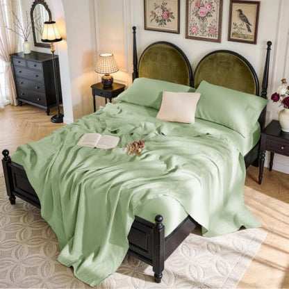 SONORO KATE 100% French Linen Queen Size Sheets Set,Natural Flax Bedding