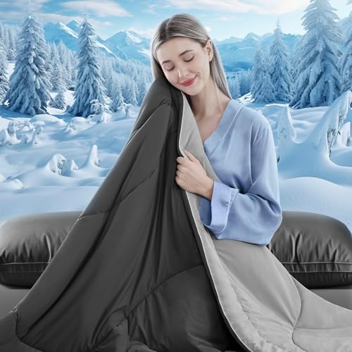 Cooling Comforter Queen Size for Hot Sleepers，80″x90″, Dark Grey
