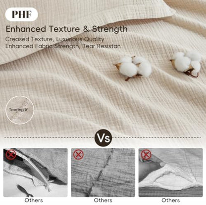 PHF 100% Cotton Muslin Duvet Cover Queen Size 3-Layer, 90"x90", Natural