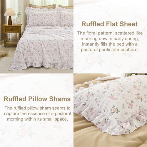 WONGS BEDDING 8PC Queen Comforter Set, Ruffle Comforter with Floral Sheets