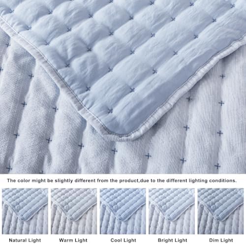 WDCOZY Cloud Soft Quilt Set, Oversized King Size, Chambray, 116x106 inches