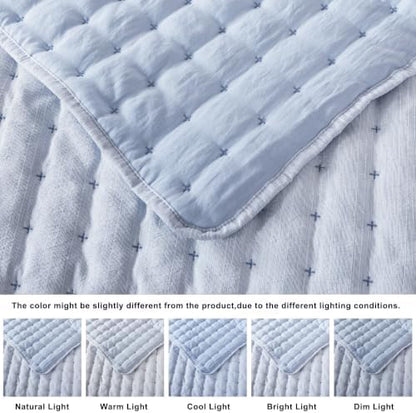 WDCOZY Cloud Soft Quilt Set, Oversized King Size, Chambray, 116x106 inches