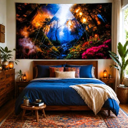 Delur Forest Tapestry Tree of Life Misty Tropical Rainforest Tapestry Wall Hanging Mystical Colorful Spiritual Psychedelic Nature Landscape Headboard for Bedroom Living Room Home Decor (51.2" x 59.1")