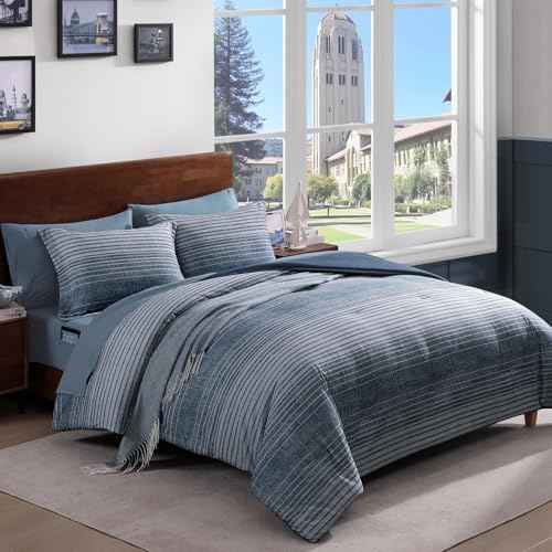Queen Comforter Set Striped Lake Blue Coastal 7 Pieces Bed in a Bag