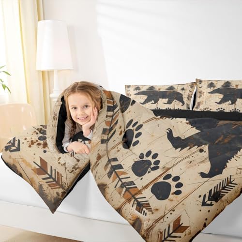 jejeloiu Bear Comforter Set Toddler Size Wild Animal Bedding Set for Kids Boys Girls Rustic Cabin Country Duvet Quilt Bedroom Decor Microfiber 2 Pcs with 1 Pillow Cases