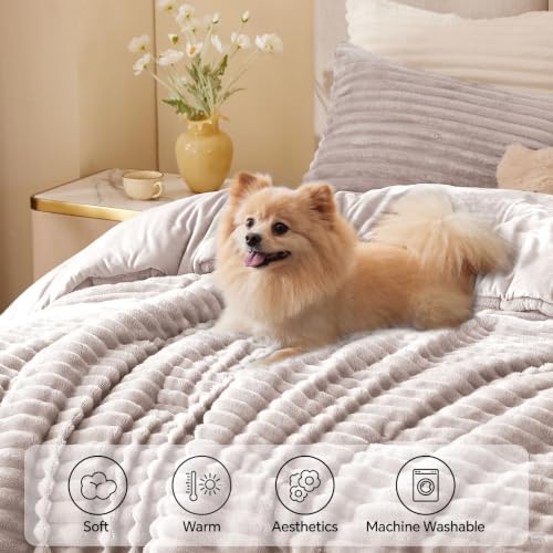 BEDELITE Fleece Full Comforter Set, Fluffy Bed Set, Lotus Pink