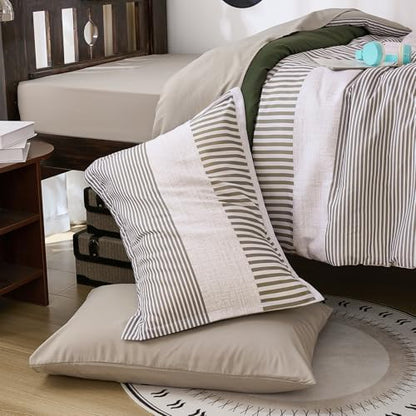 Twin Size Comforter Olive Green Striped Comforters for Boys&Girls