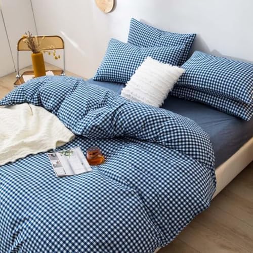 LifeTB Royal Blue Gingham Comforter Set King Modern Style Blue Plaid Checkered Comforter Set Soft Fluffy Grid Bed Comforter 3 Pieces Farmhouse Bedding Set Plaid Gingham Bedding Comforter King