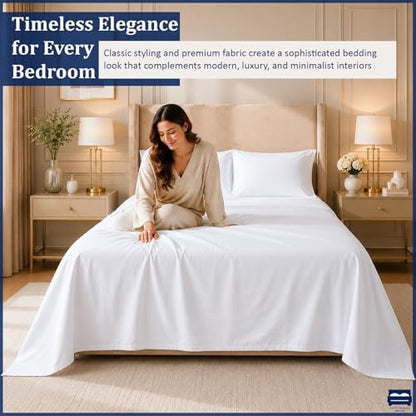 Cottingon 4 Piece Queen Sheets Fits 16" Deep, Egyptian Cotton, White