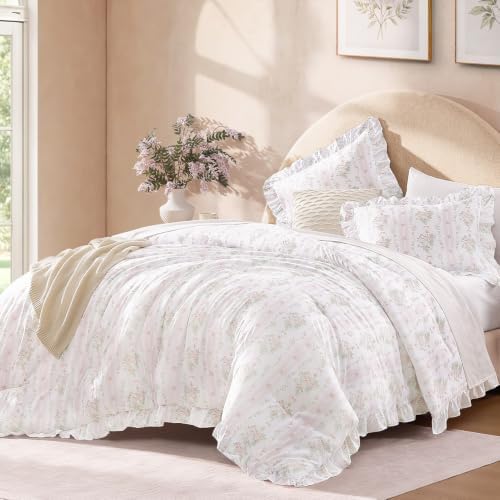 Andency Twin Comforter Set, Pink Bow & Ruffle Bedding, 2 Pieces